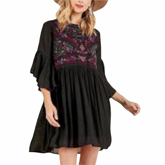 Umgee Embroidered Half Sleeve Velvet Mini Dress with Tassel main image 0